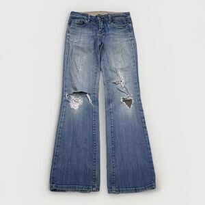 Vigoss Jeans Juniors 3/4 Bootcut Destroyed Distress Blue Denim Measure 28 x 31.5